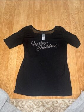 Harley-Davidson Black Short Sleeve Scoop Neck Logo Tee